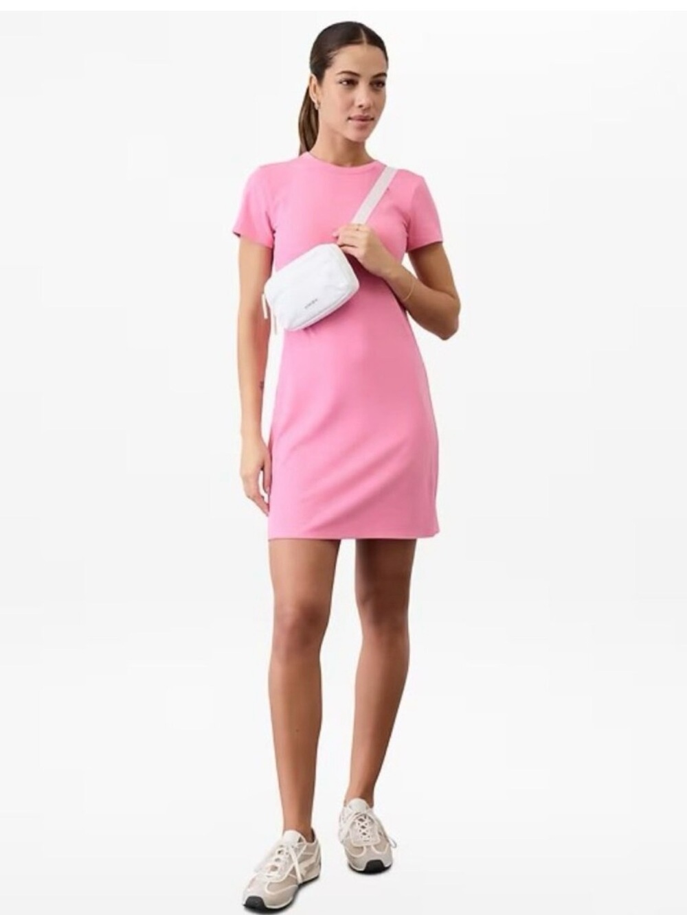 Athleta Signature Rib Raphanus Pink Short Sleeve Knit Mini Dress